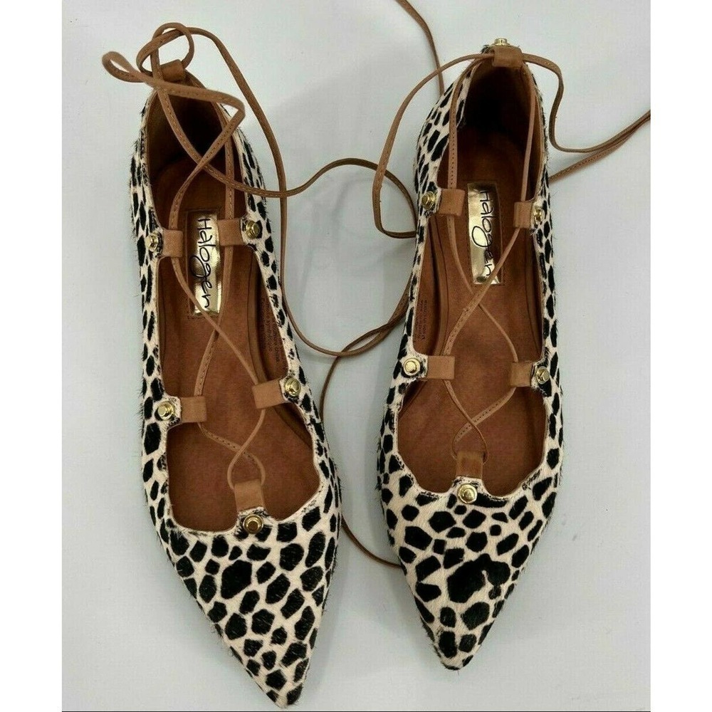 Halogen Womens Size 4.5M Owen Genuine Cheetah Calf Hair Pointy Toe Ghillie Flats